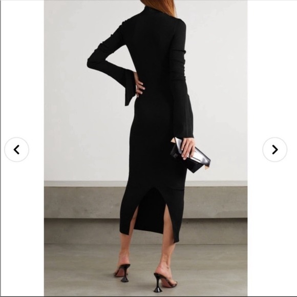 ALEXANDER WANG CHAIN-EMBELLISHED CUTOUT RIBBED STRETCH-JERSEY MIDI DRESS BLACK - Picture 3 of 8